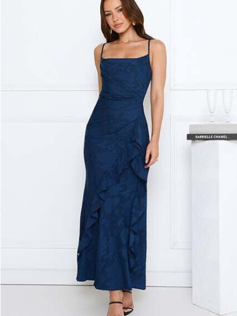 Hello Molly Teal-Blue Spaghetti Strap Draped Maxi Dress - Picture 5 of 7